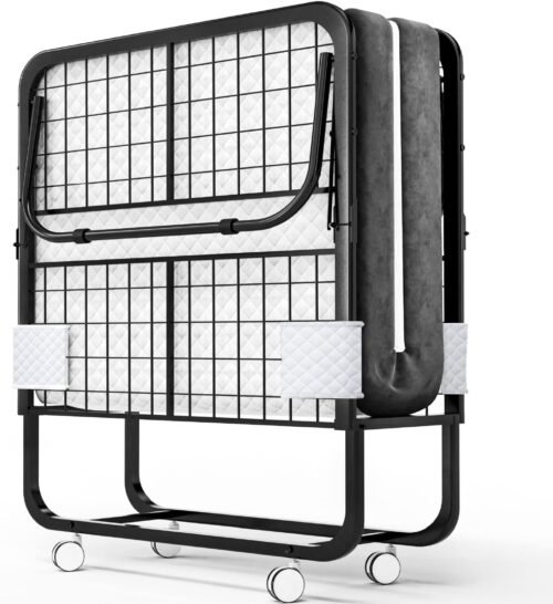 EconoHome Cama plegable con colchón, marco de tamaño cuna de