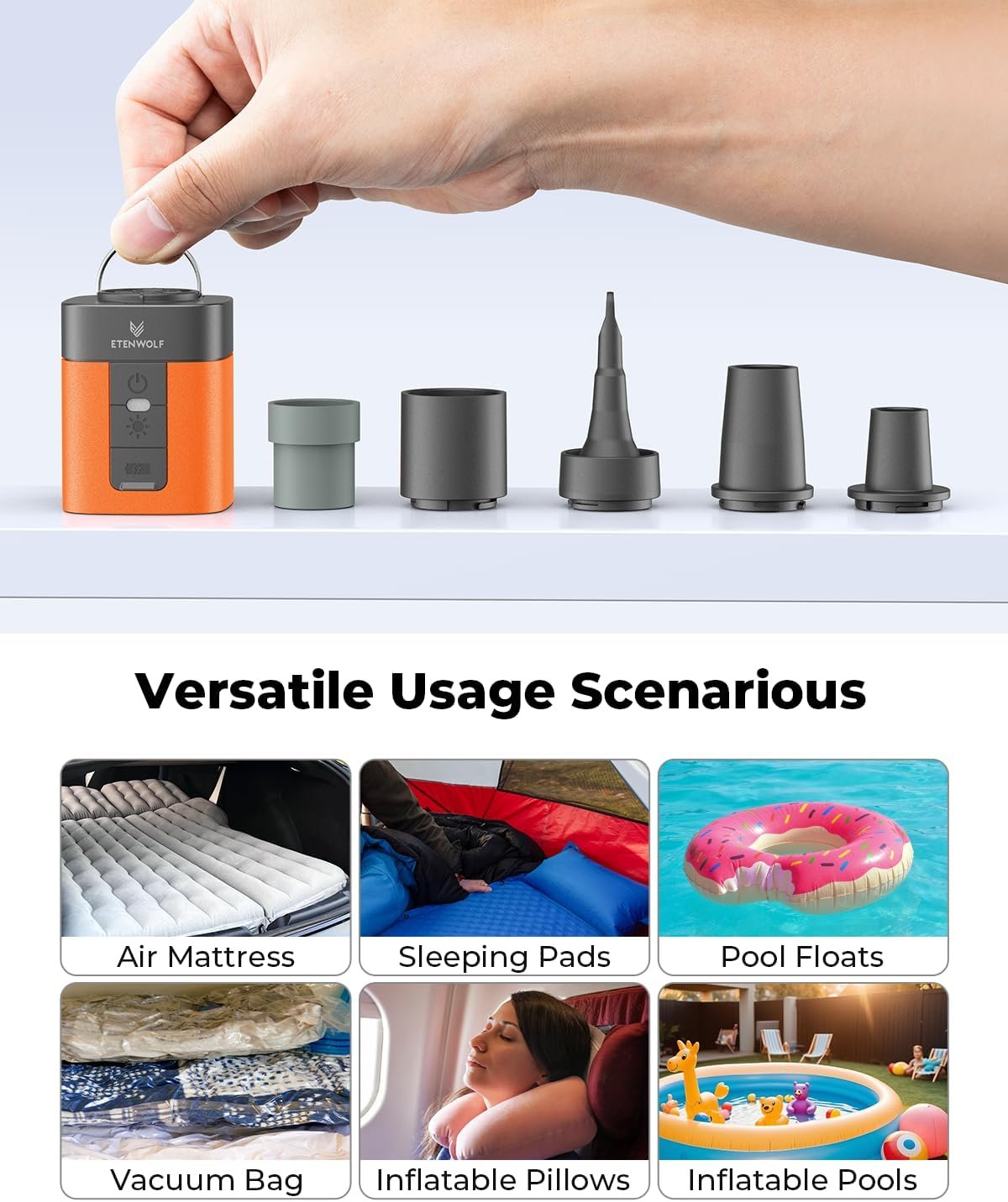 ETENWOLF AIR 3 Bomba de aire para inflables con batería de 2 - Imagen 6