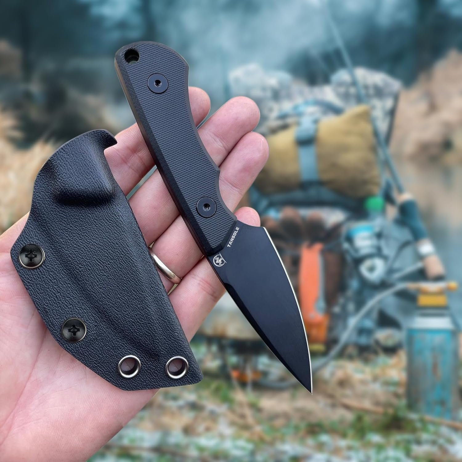 Cuchillo táctico EDC de hoja fija con funda y clip de hoja d - Imagen 7