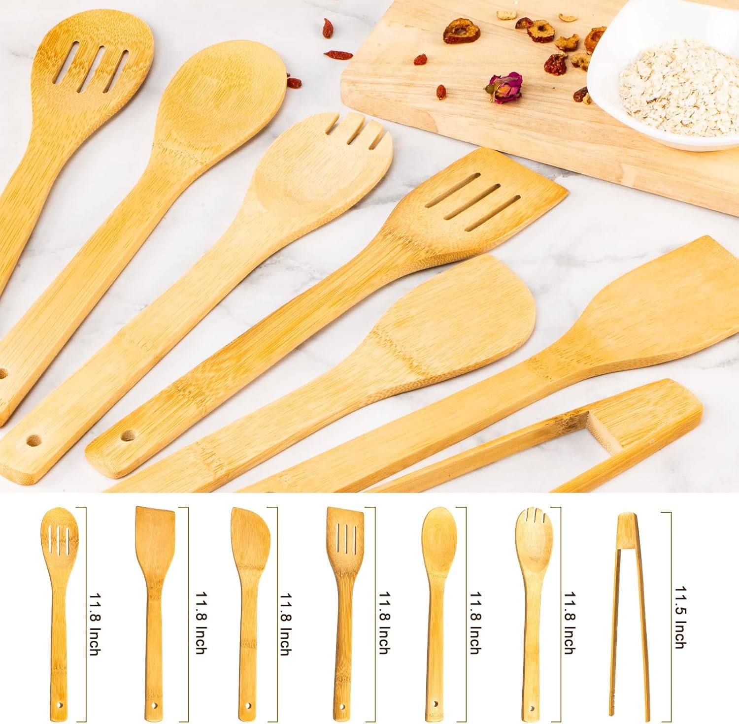Cucharas de madera para cocinar 7 piezas, juego de utensilio - Imagen 2