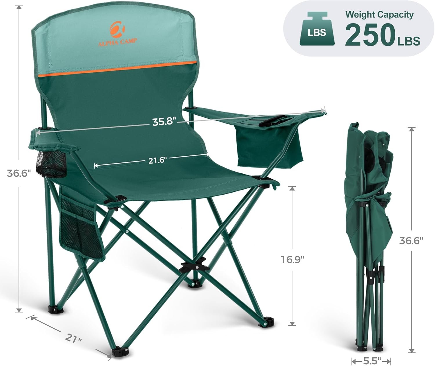 LET'S CAMP Silla de campamento, paquete de 2 sillas plegable - Imagen 3
