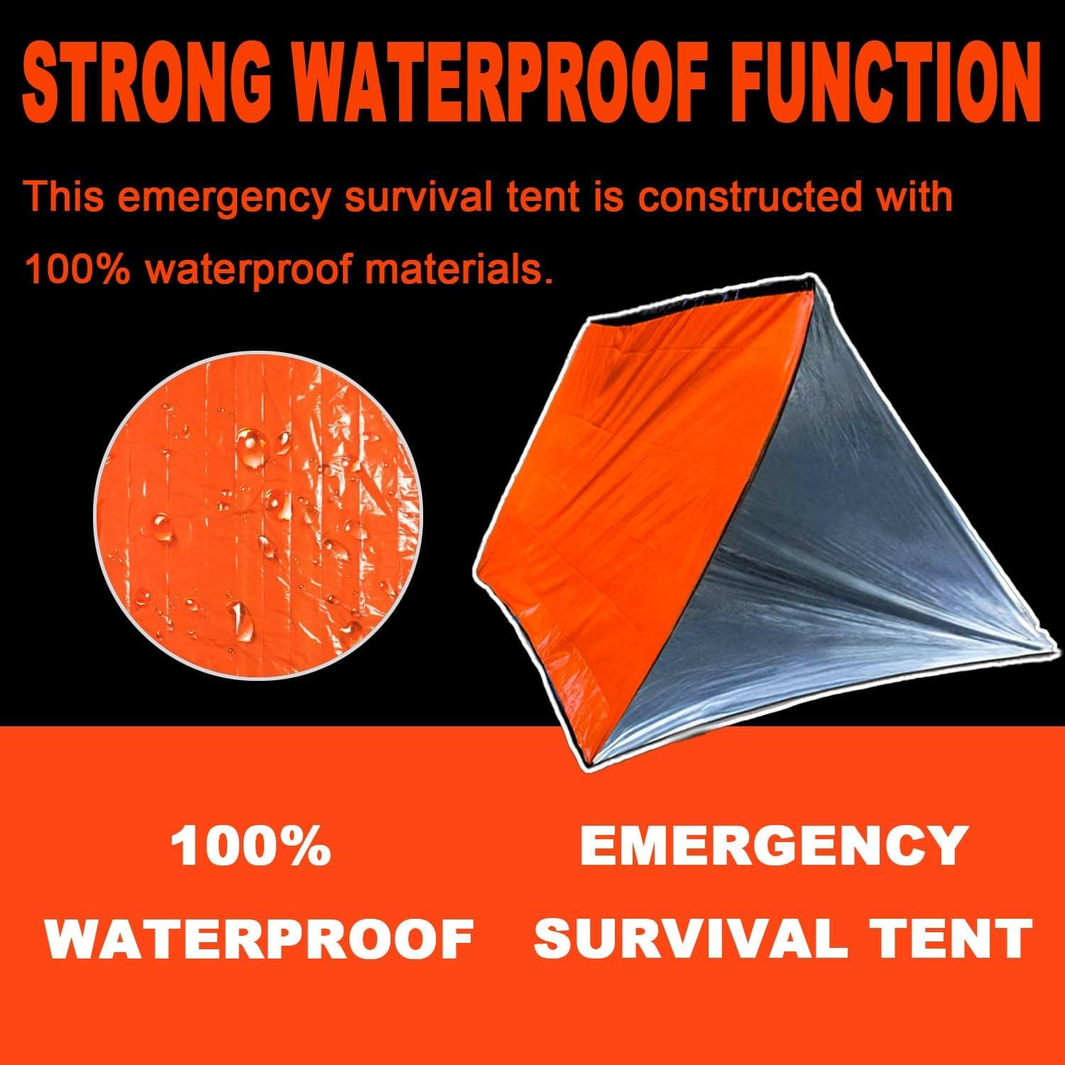 Tienda de campaña de emergencia para 2 personas naranja y gr - Imagen 3