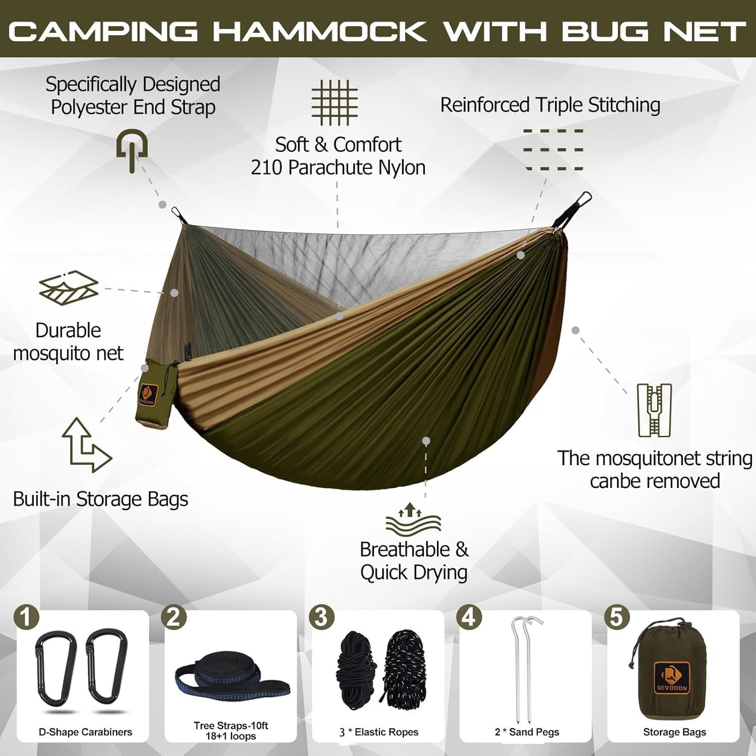 Hamaca de campamento, hamacas portátiles con mosquitera, ham - Imagen 2