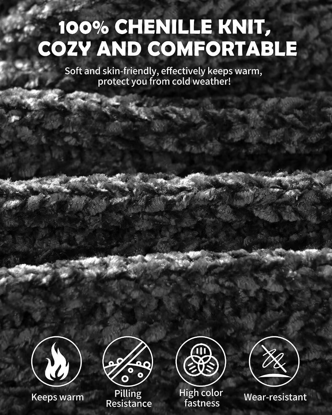 Women Beanie Scarf Gloves Headband Set, Chenille Winter Hats - Imagen 5