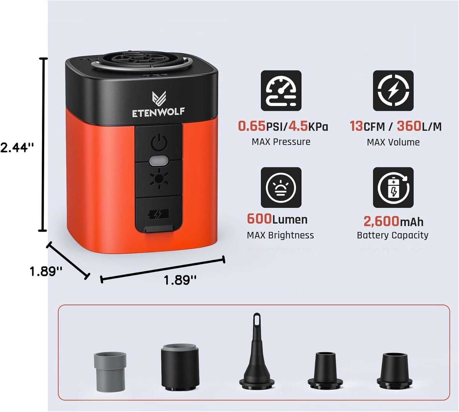 ETENWOLF AIR 3 Bomba de aire para inflables con batería de 2 - Imagen 7