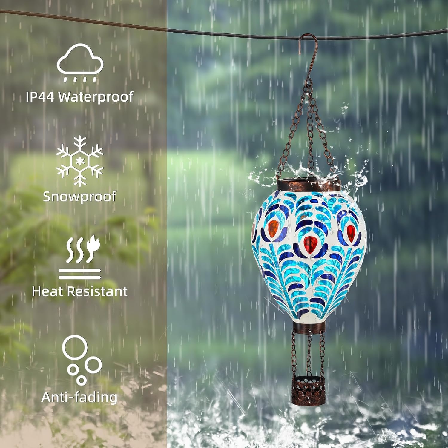 VOREEN Linterna solar de globo de aire caliente, mosaico sol - Imagen 3