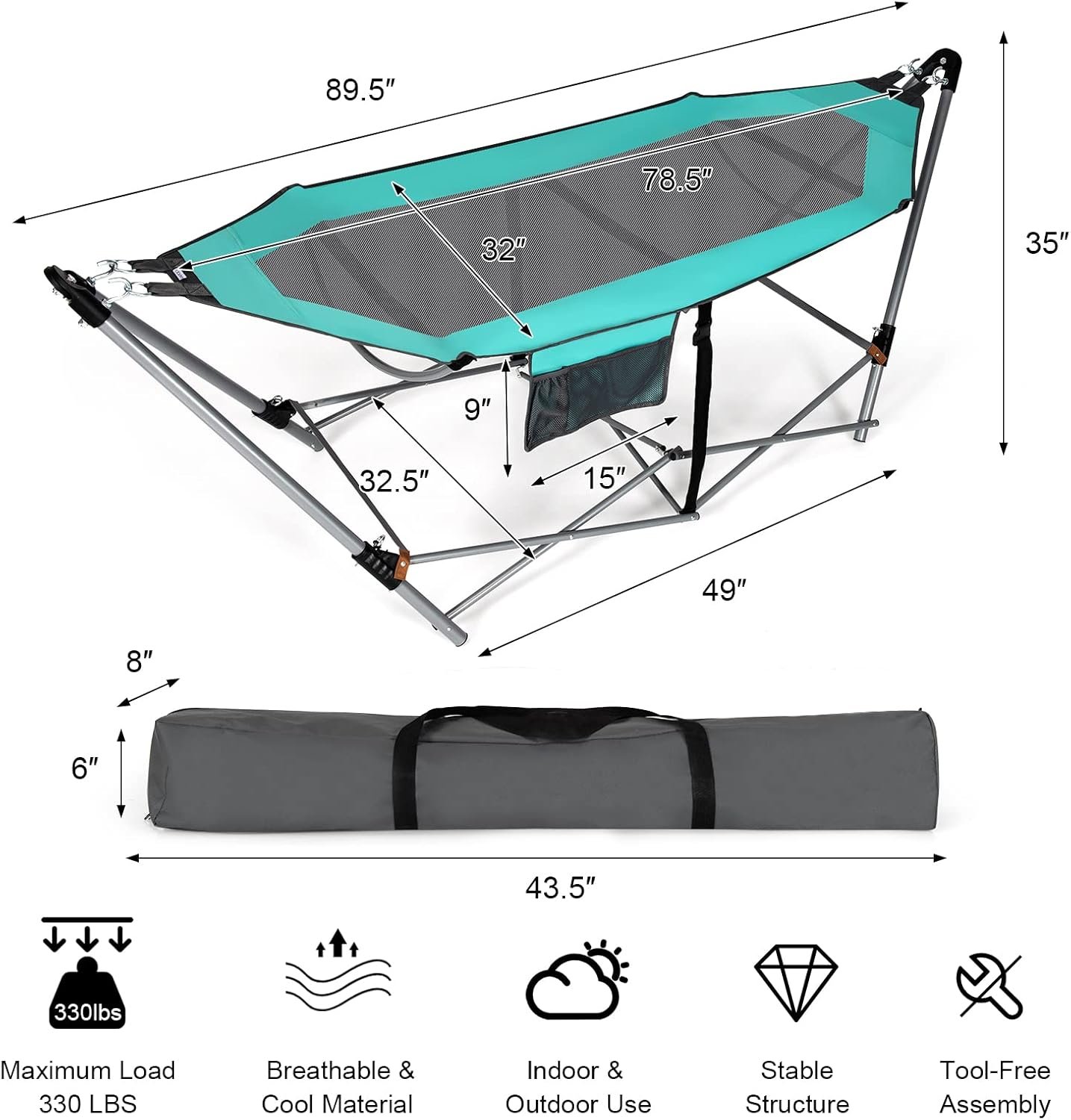 Giantex Hamaca plegable portátil, cama de campamento con sop - Imagen 6