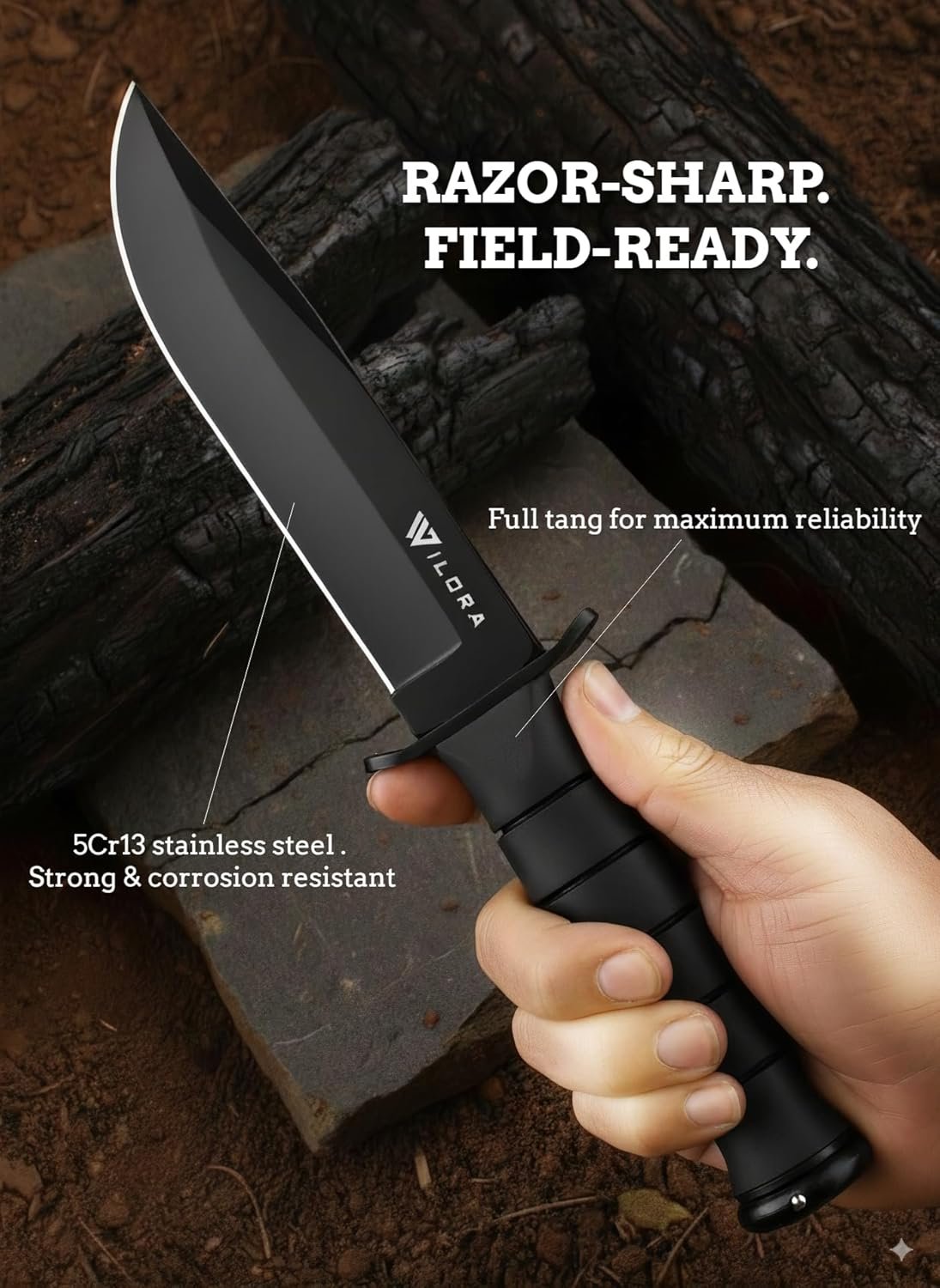 Cuchillo Bowie con arrancador de fuego, hoja de acero 5Cr13 - Imagen 2