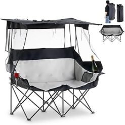 TUKAILAi Silla de campamento doble con toldo plegable, de gr