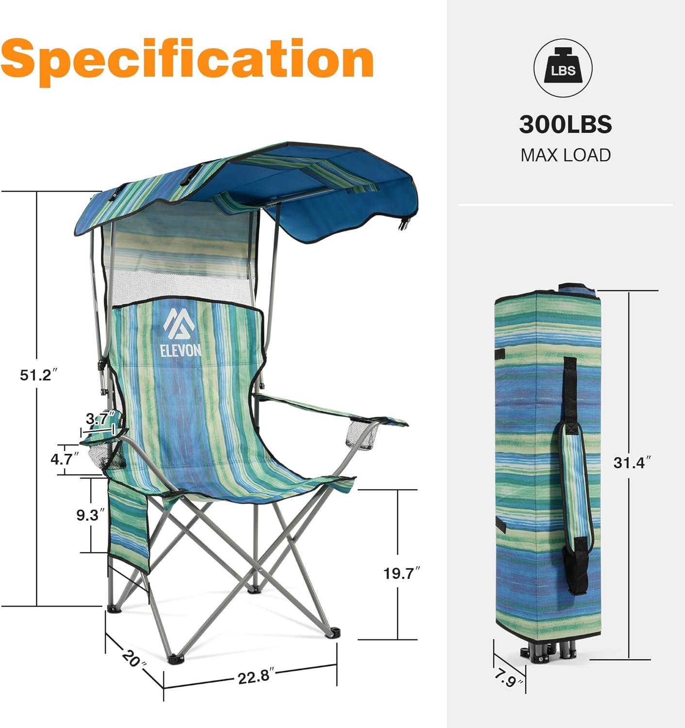 Elevon Silla de campamento, silla plegable de gran tamaño co - Imagen 3