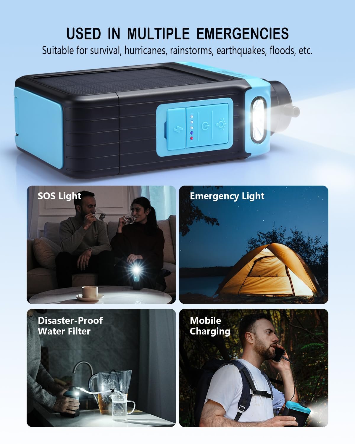 Filtro de agua eléctrico solar 3 en 1 con bomba de mano, sis - Imagen 7