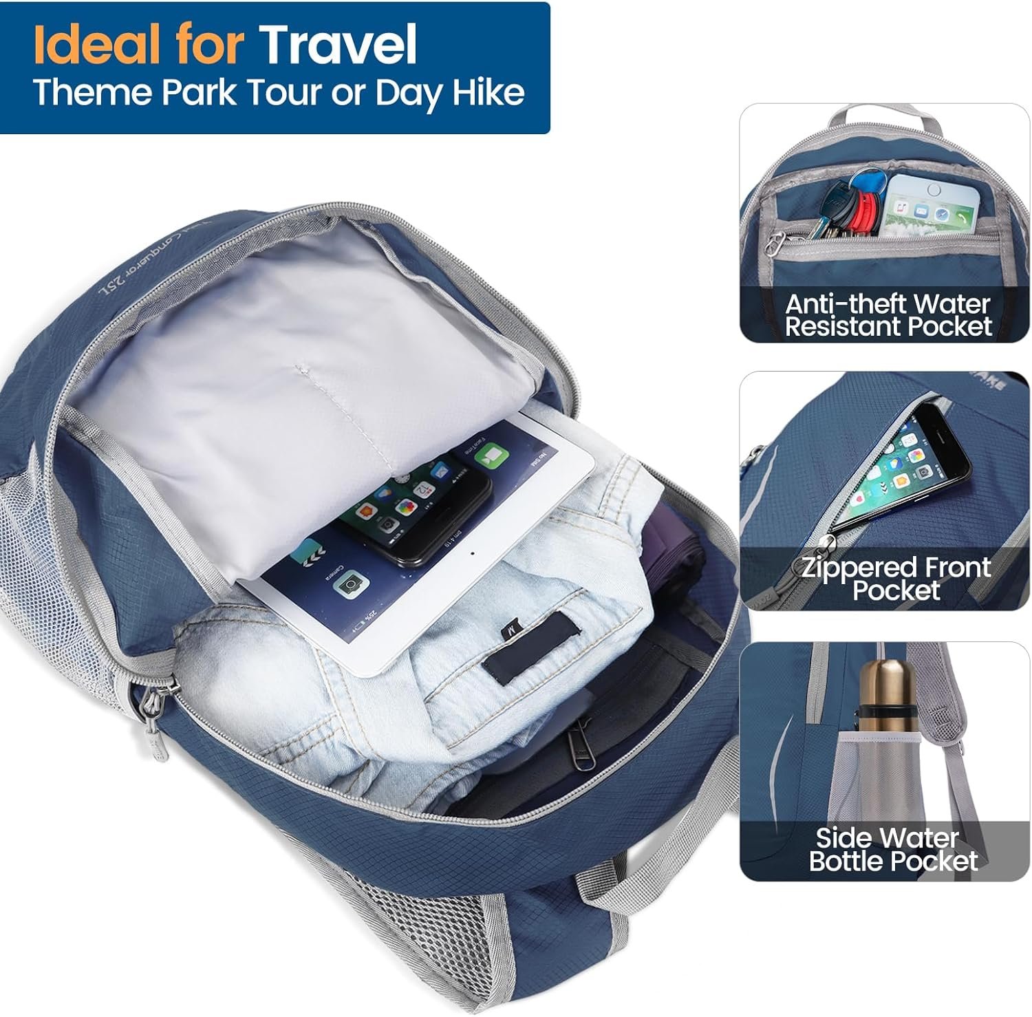 ZOMAKE Mochila de viaje ultraligera, 25 L, pequeña resistent - Imagen 3