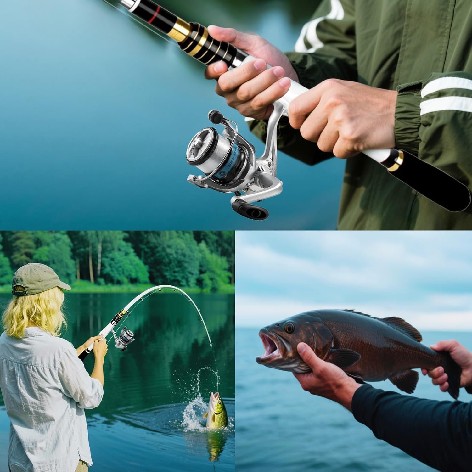 Combo de caña de pescar telescópica y carrete, 2 cañas de pe - Imagen 6