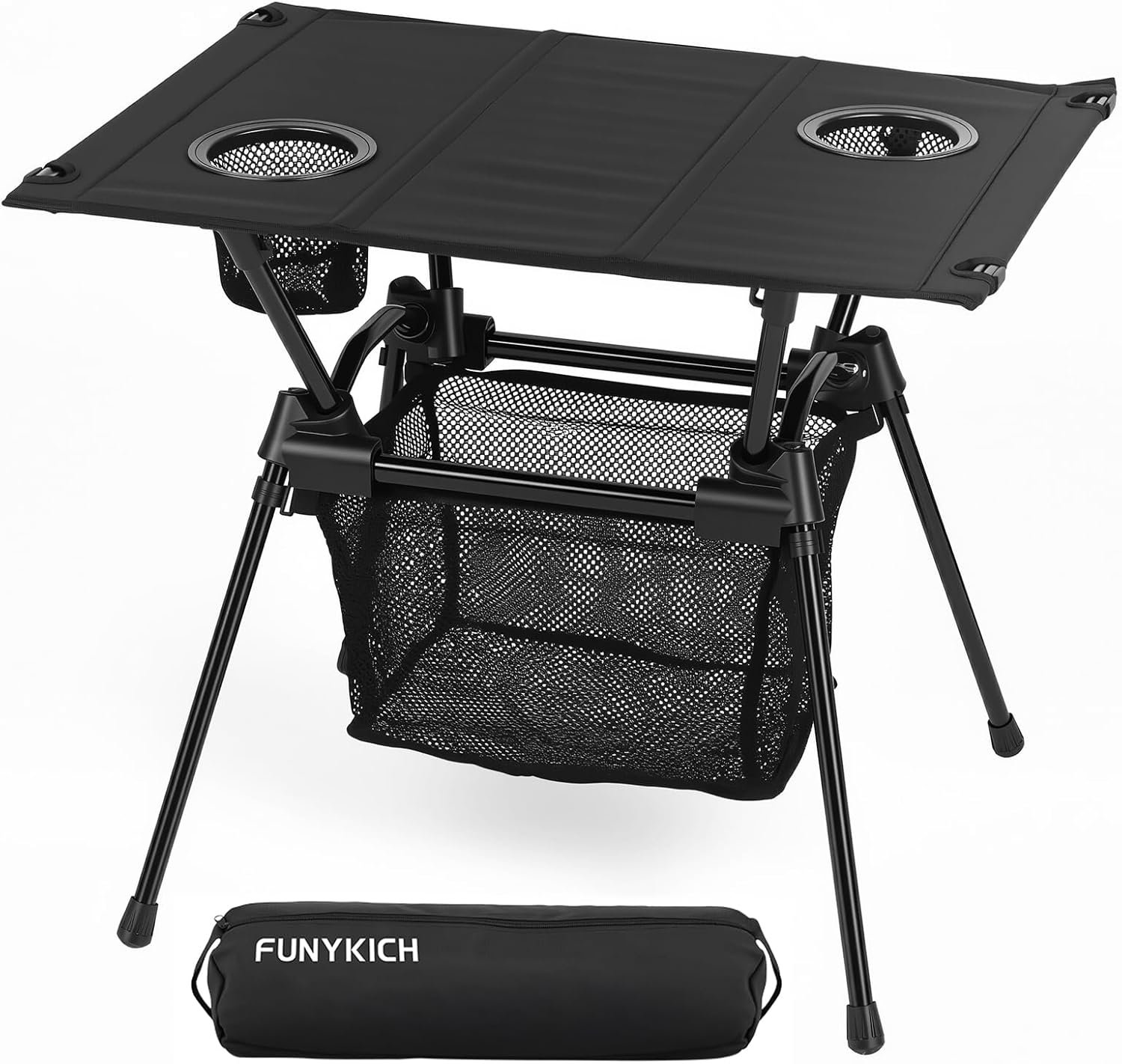 FUNYKICH Mesa de campamento con portavasos y red de almacena