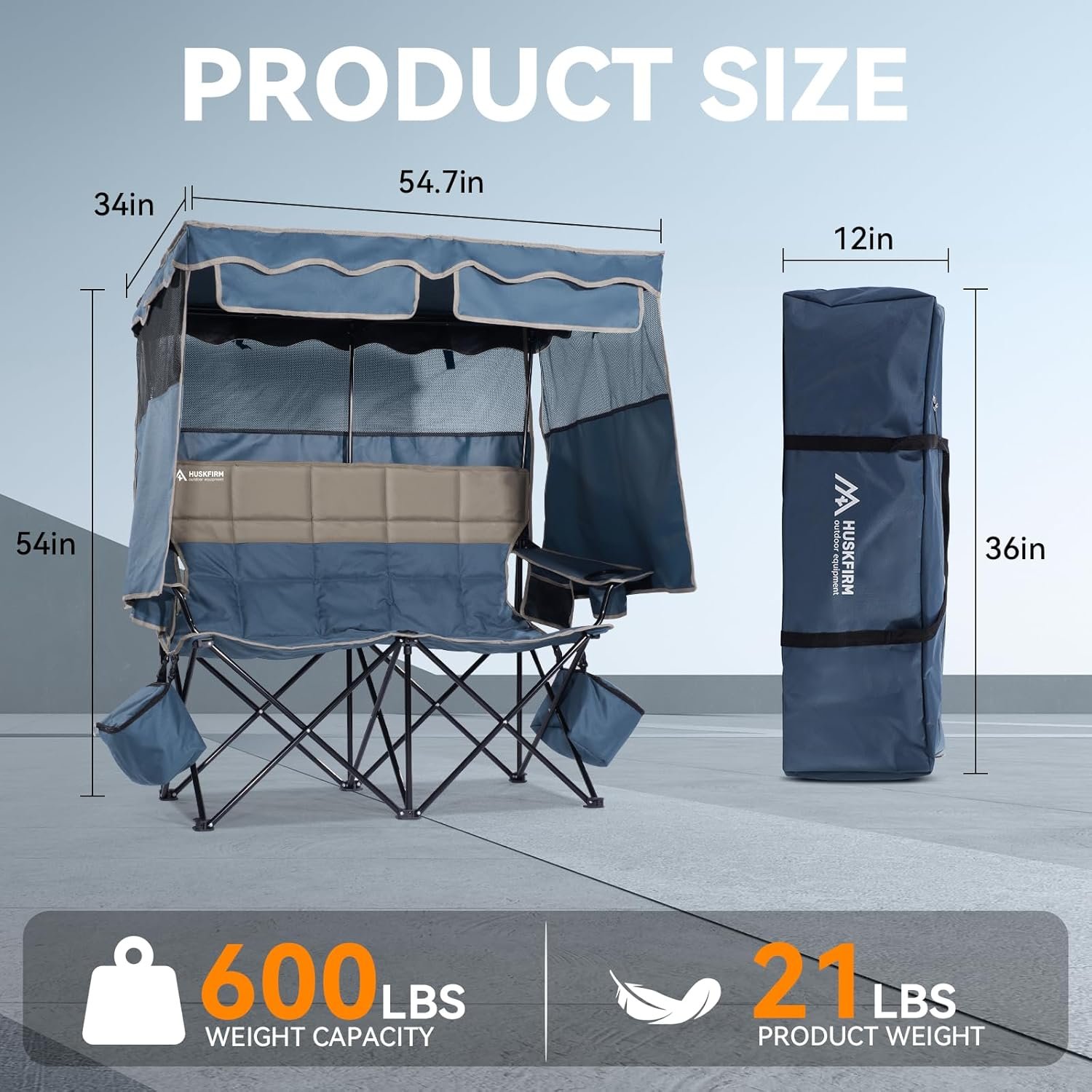 Silla de playa doble con toldo, silla de camping con toldo, - Imagen 3