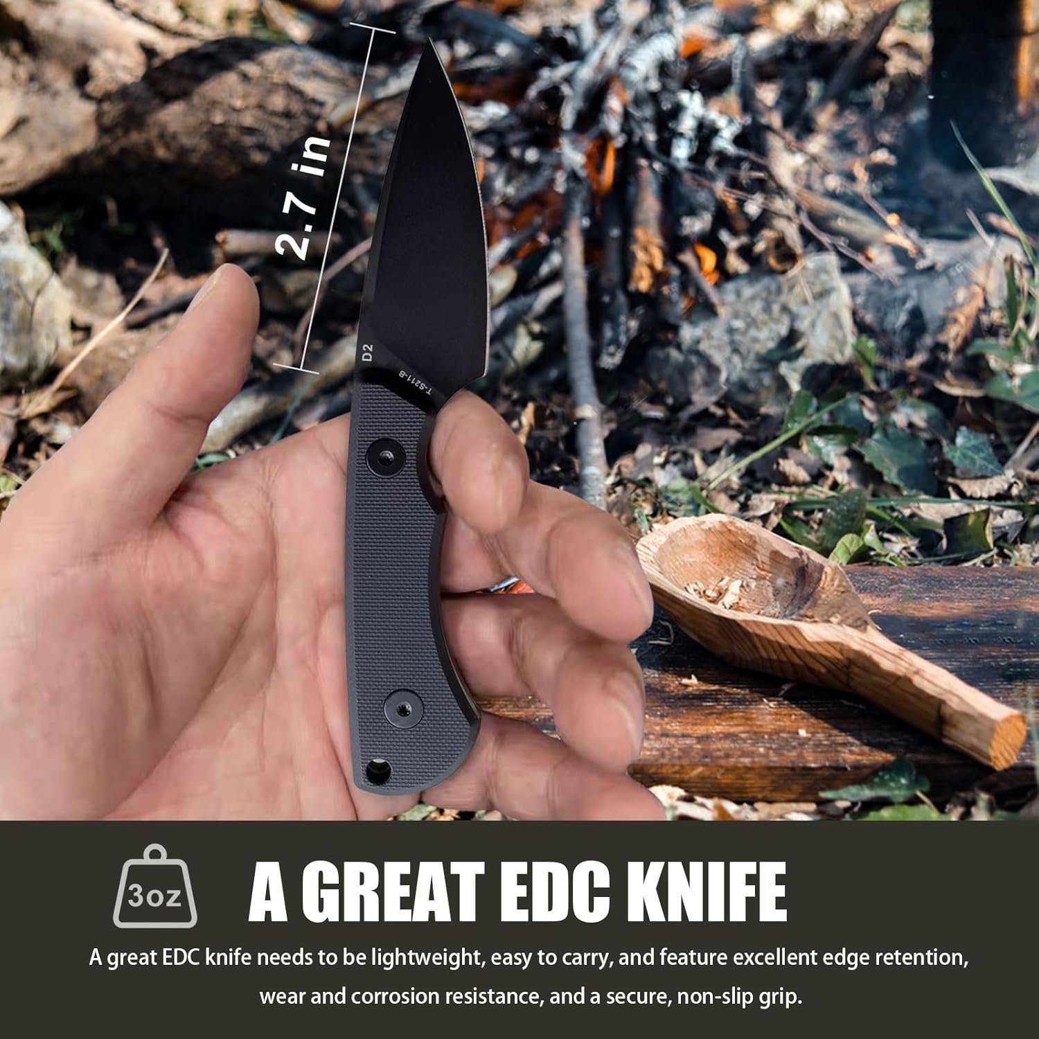 Cuchillo táctico EDC de hoja fija con funda y clip de hoja d - Imagen 2