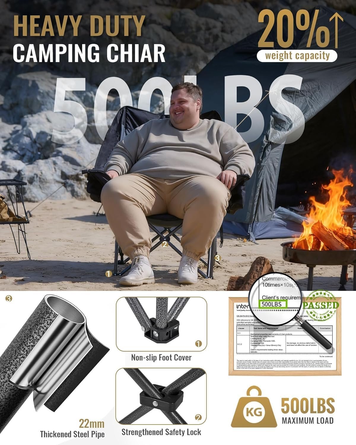 KingCamp Respaldo de gran ángulo sillas de camping plegables - Imagen 4