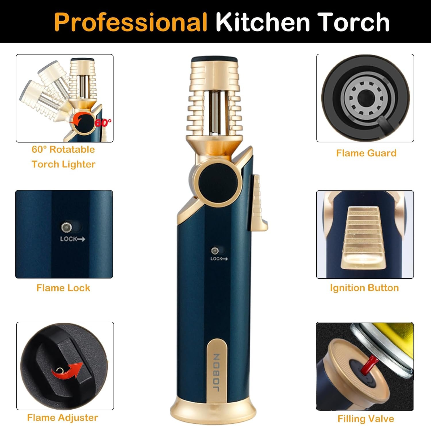 DOUBFIVSY Encendedor de butano, soplete de cocina recargable - Imagen 3