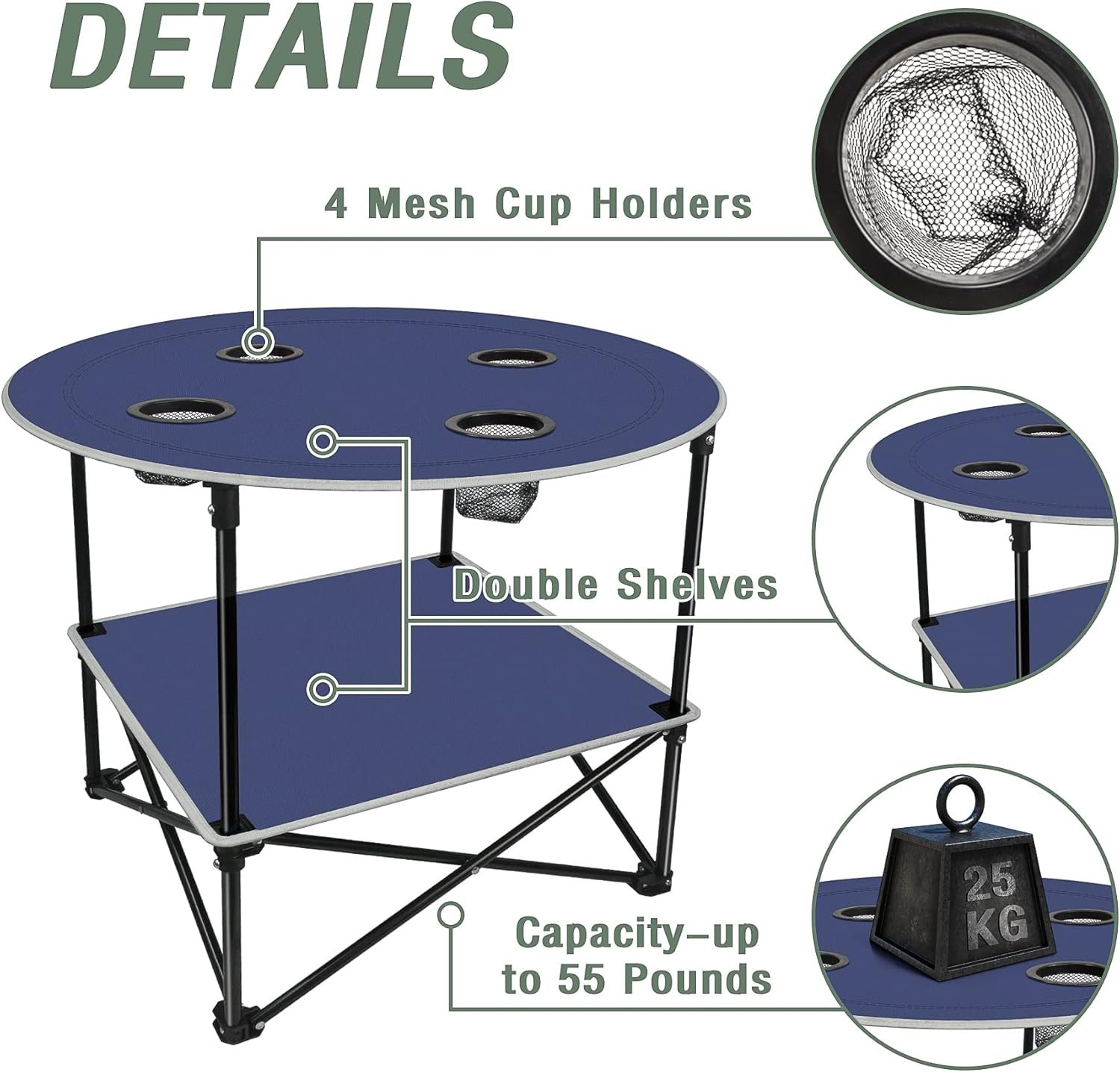 LESES Mesa de picnic portátil con estante, mesa de playa, me - Imagen 5
