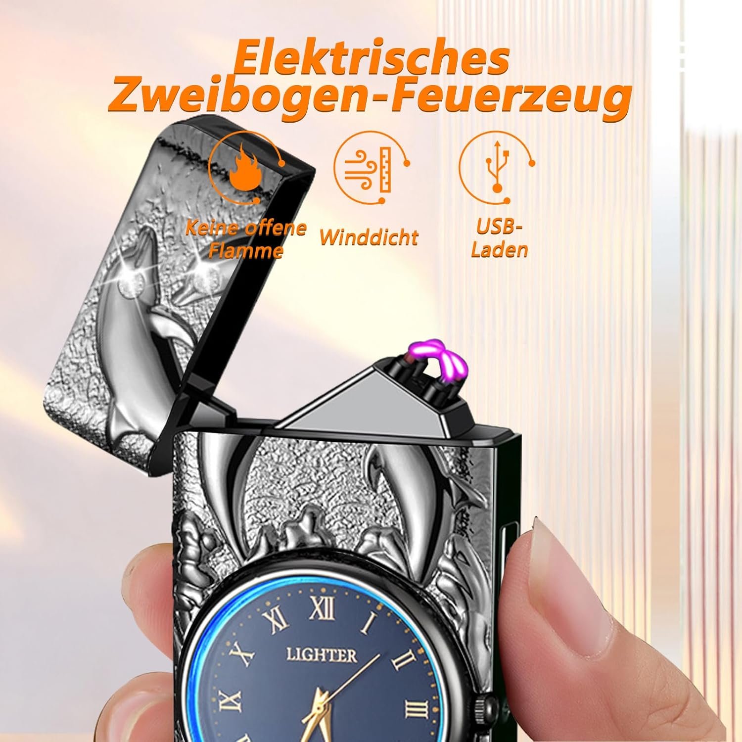 YOZWOO Encendedor de plasma con reloj y linterna | 3 en 1 US - Imagen 2