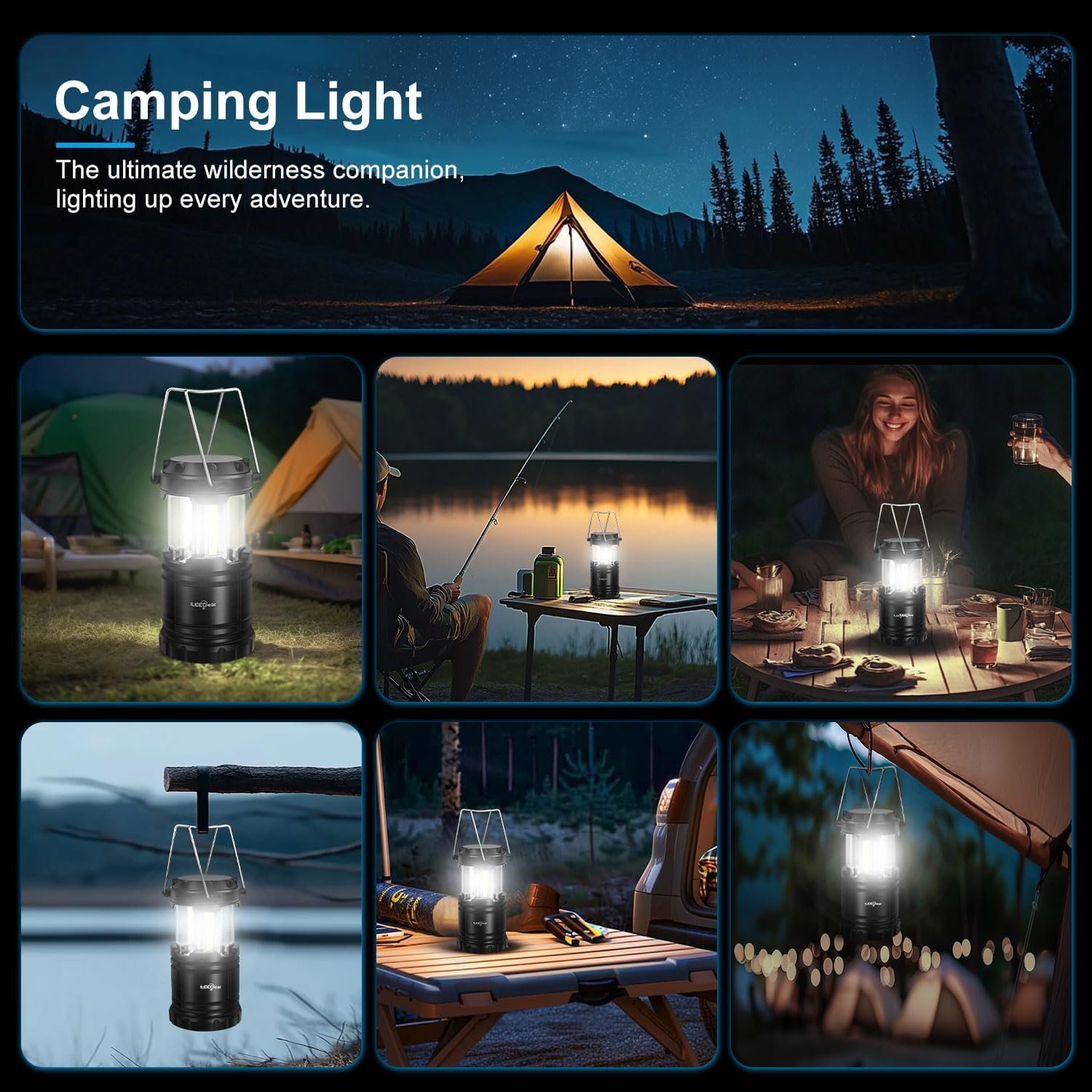 Linterna LED para campamento, luces a pilas, brillo ajustabl - Imagen 7