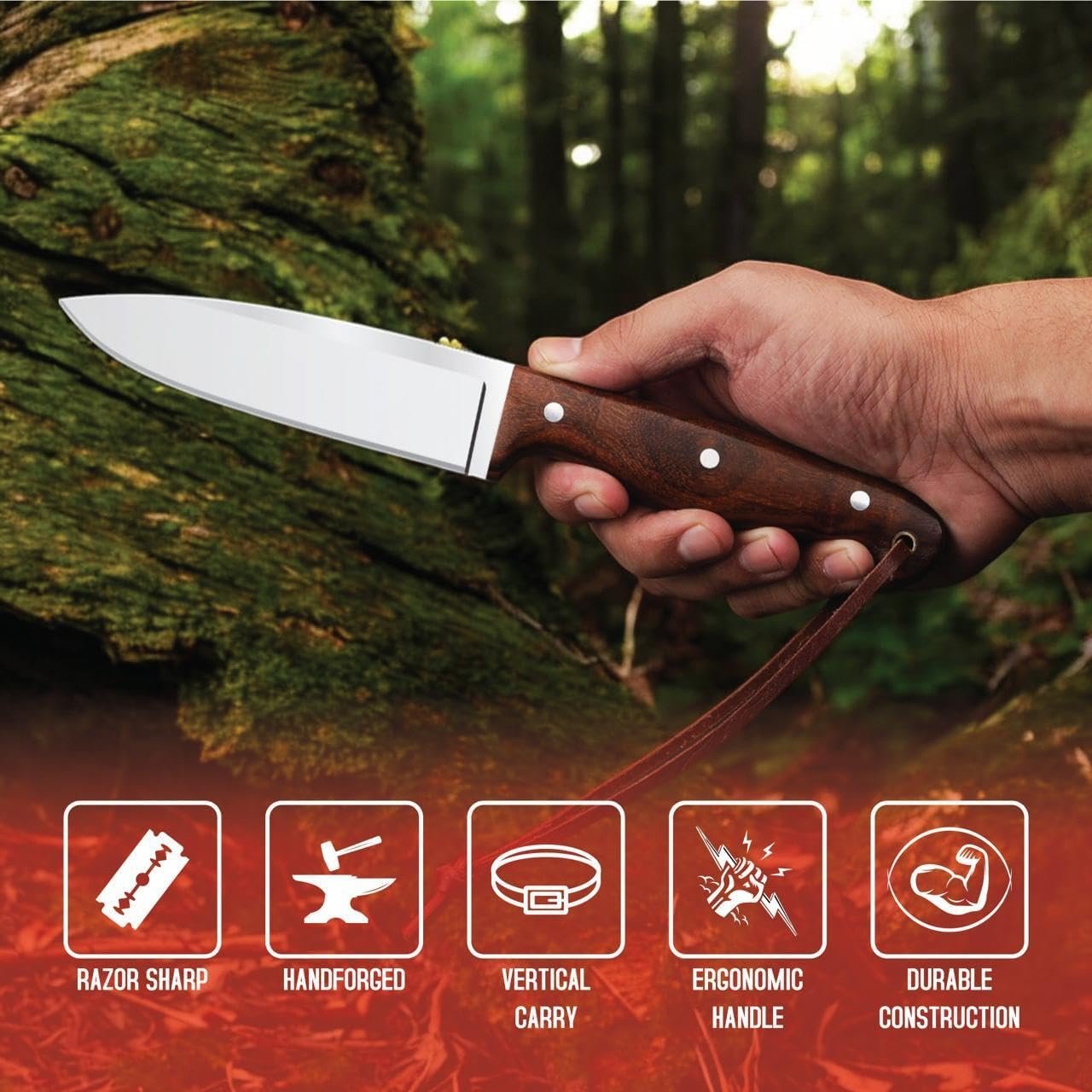 Cuchillo de desollar de acero D2 hecho a mano con funda de c - Imagen 2