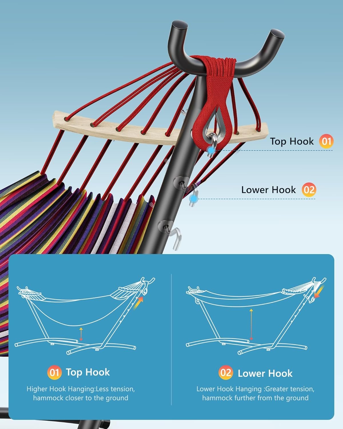 Hamaca doble con soporte de acero resistente, portátil, fáci - Imagen 4