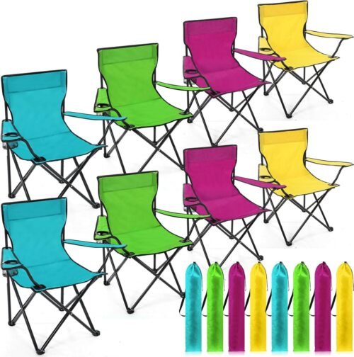 8 sillas plegables de camping con portavasos y bolsa de tran