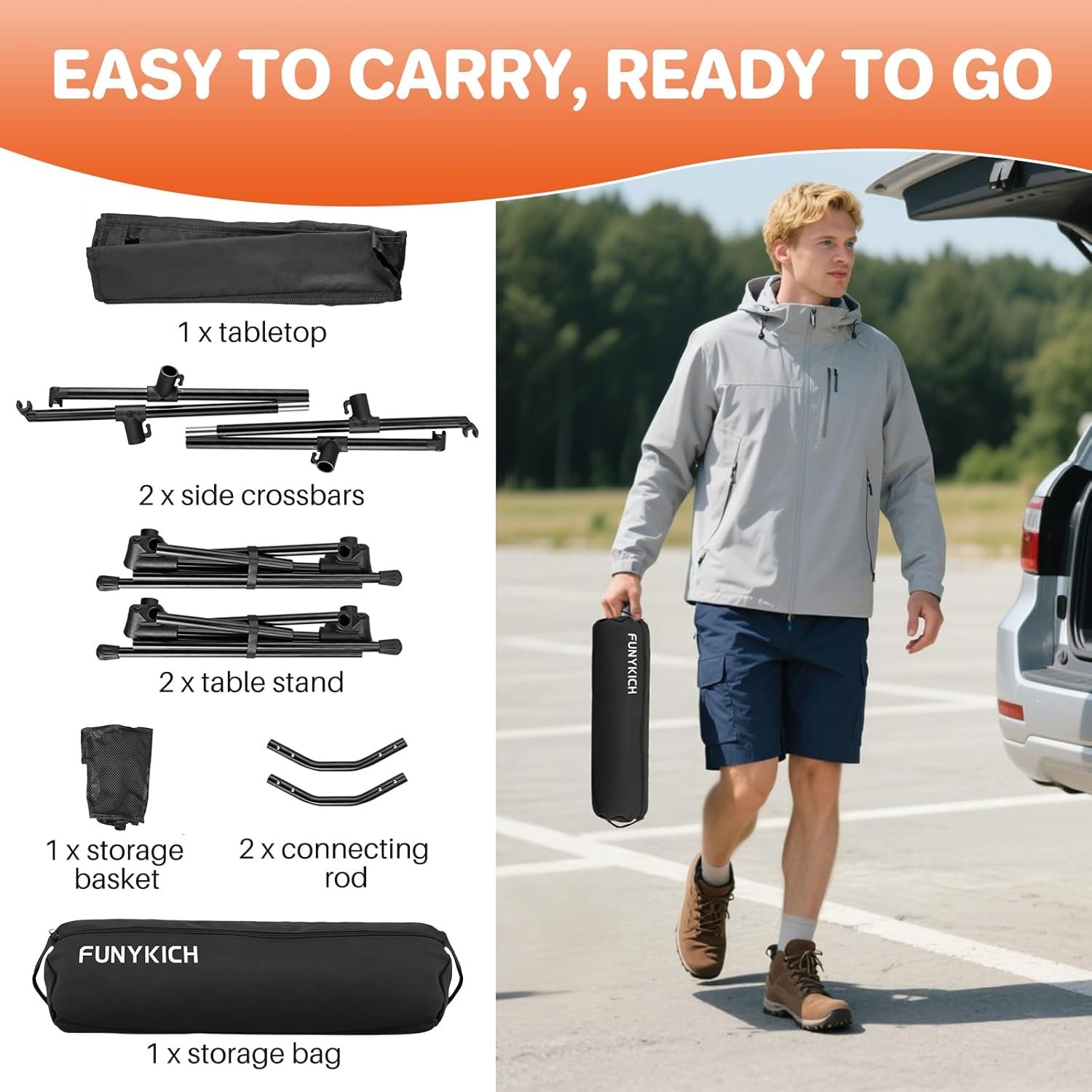 FUNYKICH Mesa de campamento con portavasos y red de almacena - Imagen 5