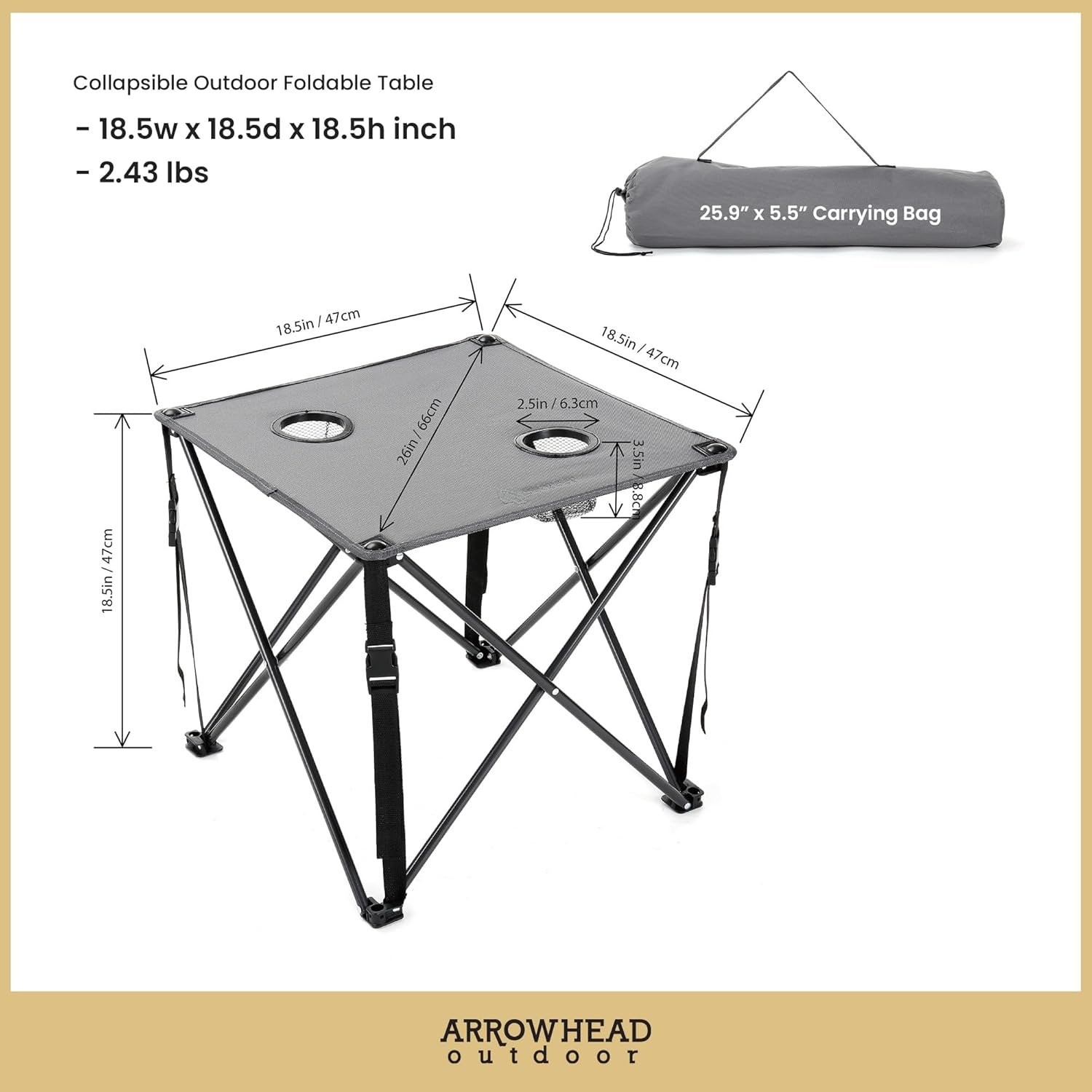ARROWHEAD OUTDOOR Mesa plegable portátil de 26 pulgadas (26. - Imagen 3