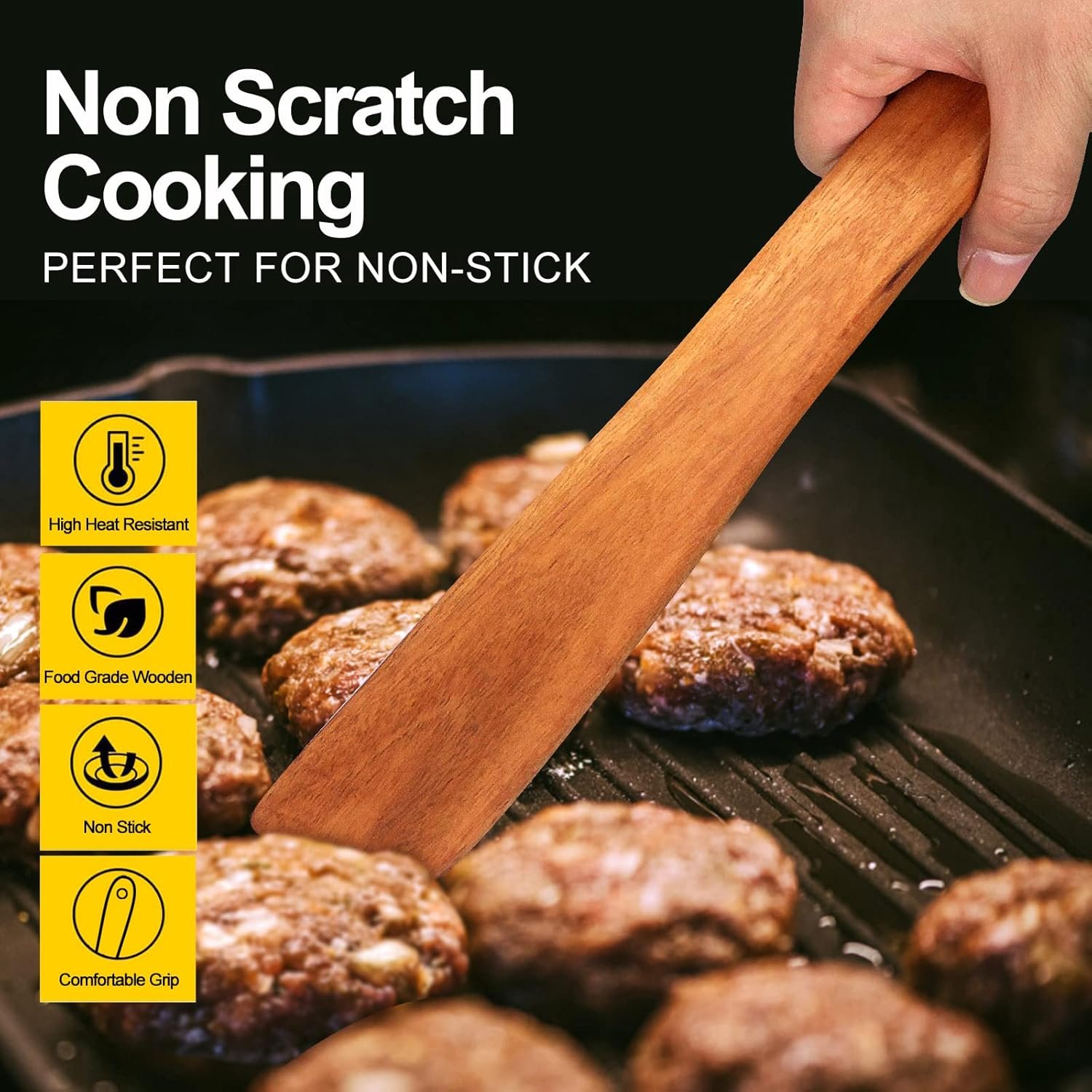 Espátula de madera de teca de 12 pulgadas para cocinar, uten - Imagen 4