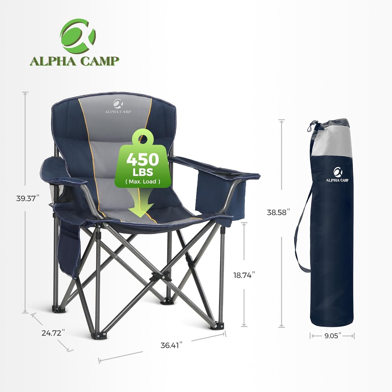 ALPHA CAMP Silla de camping de gran tamaño, silla de césped - Imagen 3
