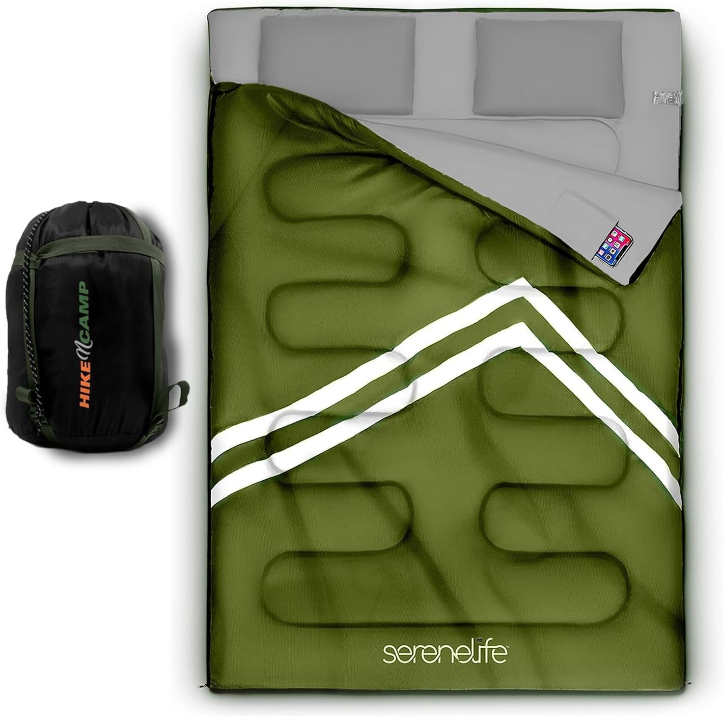 SereneLife Saco de dormir doble con almohadas, impermeable y