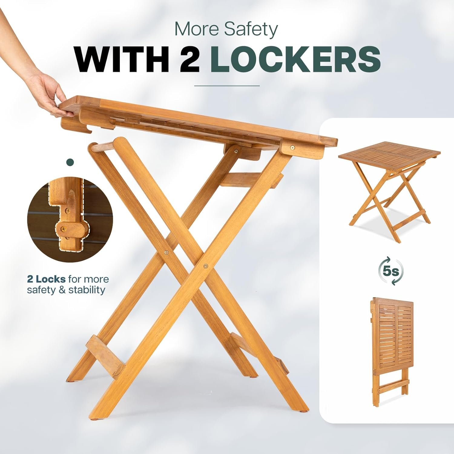 IDZO Legolas FSC Mesa plegable de madera de acacia, resisten - Imagen 5