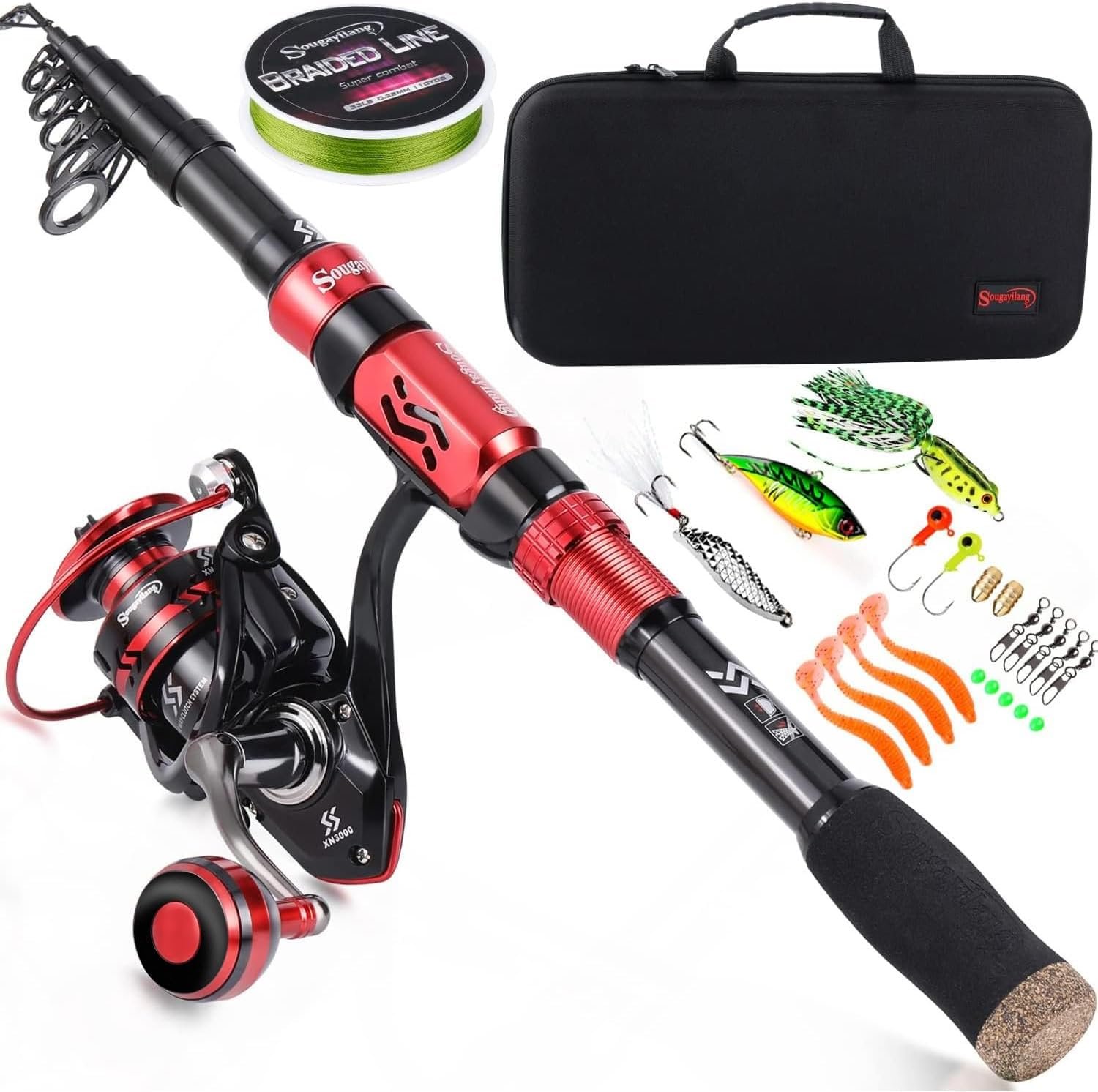 Sougayilang Fishing Rod and Reel Combo Set with Telescopic F