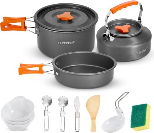 NutriChef Juego de utensilios de cocina para camping, ollas,