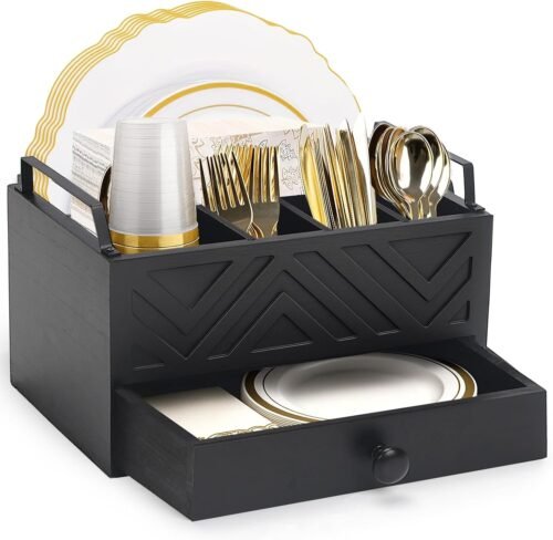 Dispensador de platos de papel con cajón, encimera de cocina