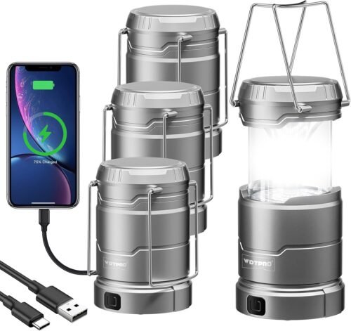 Paquete de 4 linternas de camping recargables plegables, 65