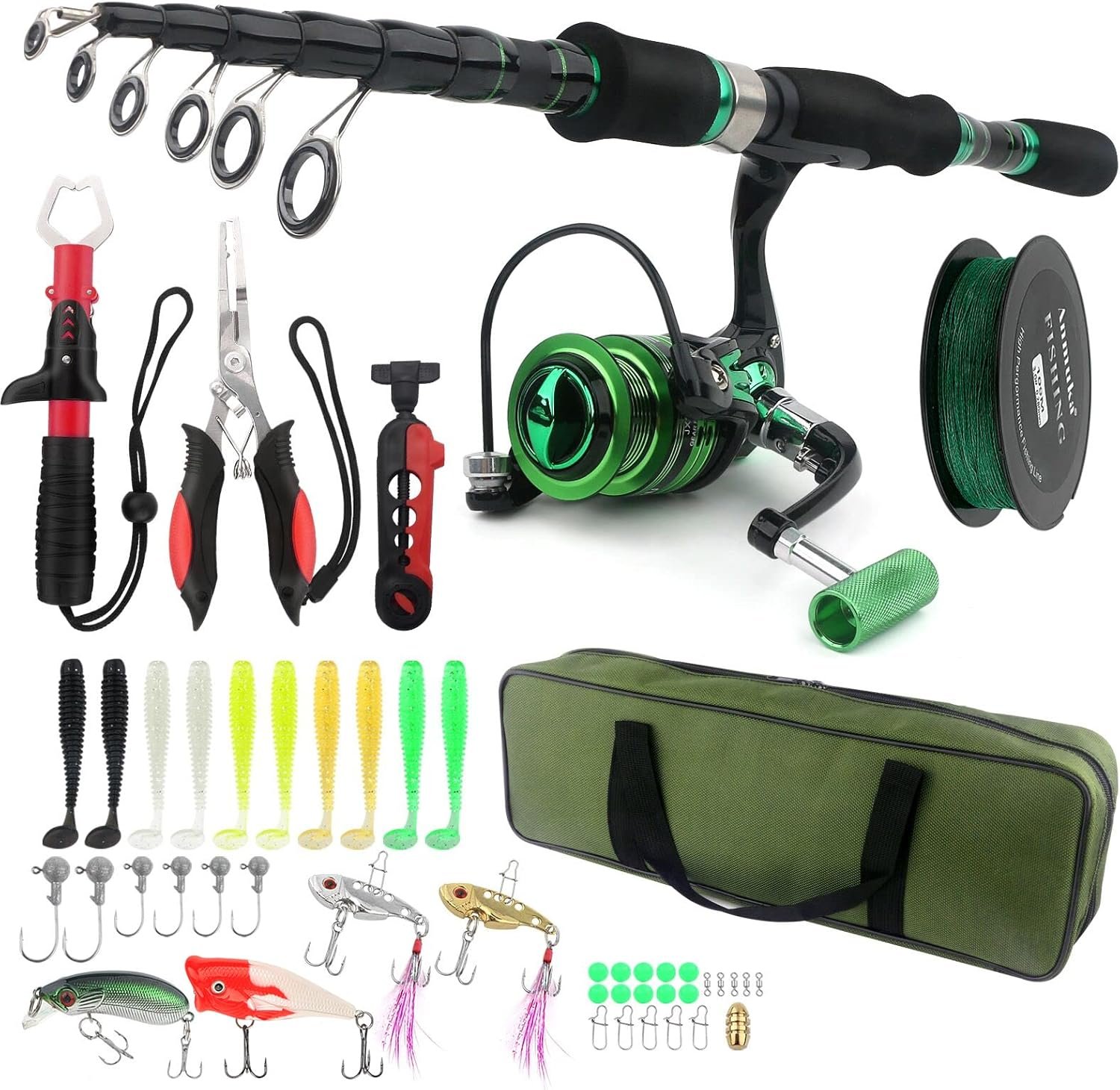 Kit de caña de pescar telescópica, carrete giratorio, acceso