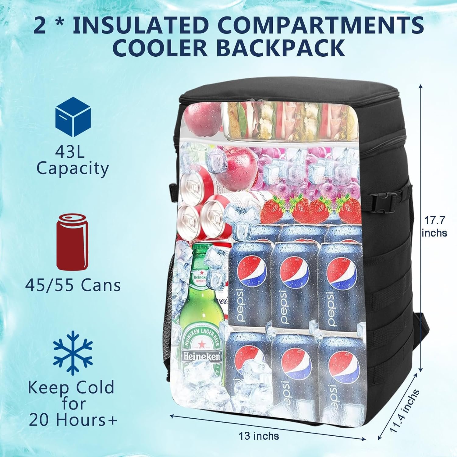 Pyrrhus Mochila térmica de 43L para 45/55 latas, mochila tác - Imagen 2
