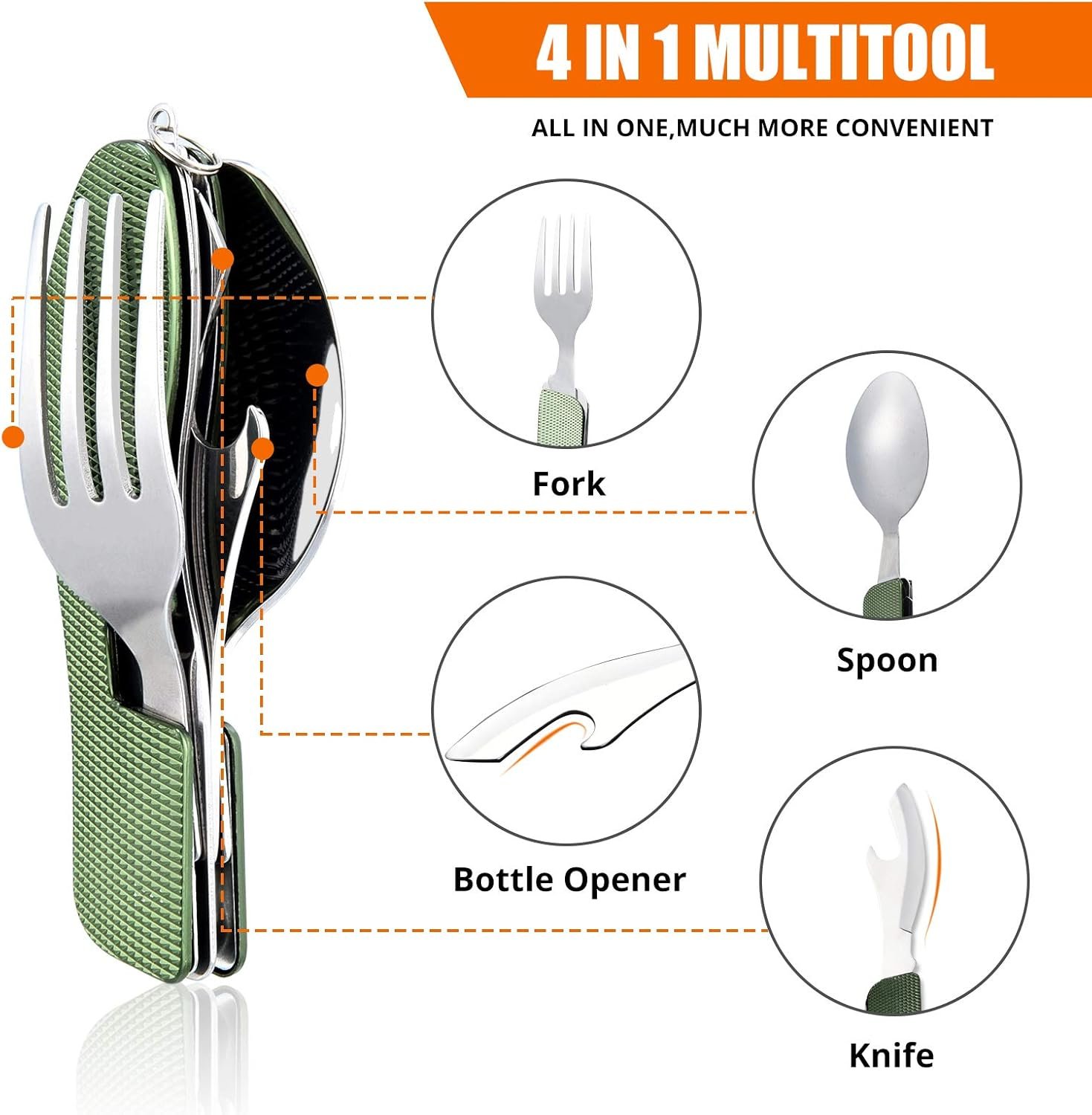 Utensilios para campamento, 4 en 1, tenedor, cuchillo, cucha - Imagen 3