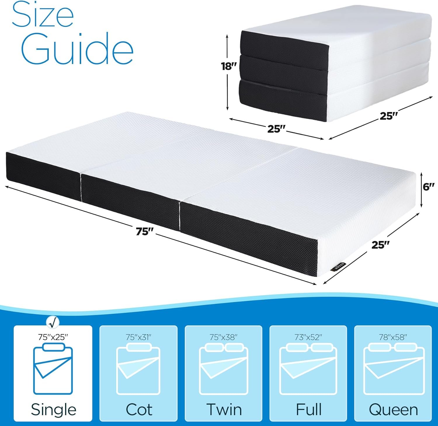 Colchón plegable, colchón individual de 6 pulgadas, triple p - Imagen 2
