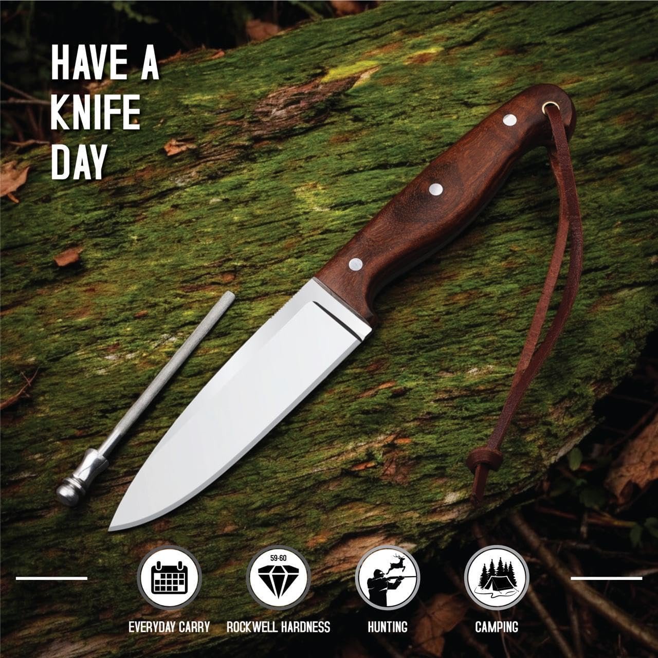 Cuchillo de desollar de acero D2 hecho a mano con funda de c - Imagen 4