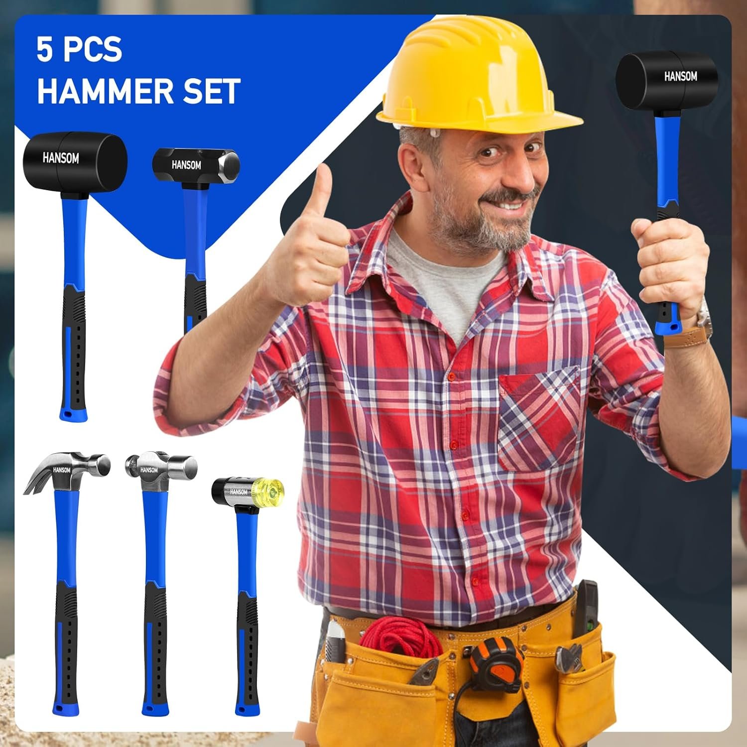 Juego de 5 martillos de goma, mazo de goma de 32 onzas, mazo - Imagen 7