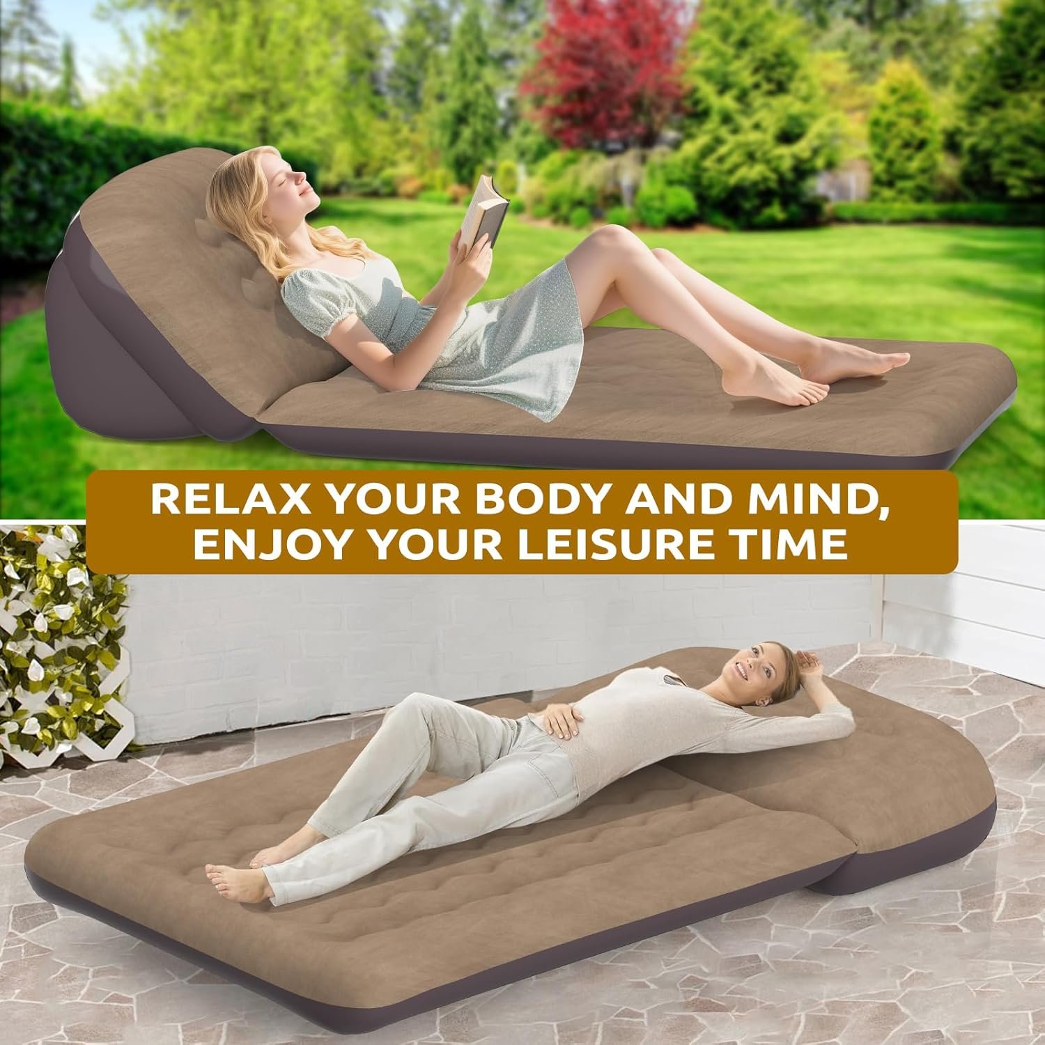 Colchón inflable de aire individual para acampar con respald - Imagen 4