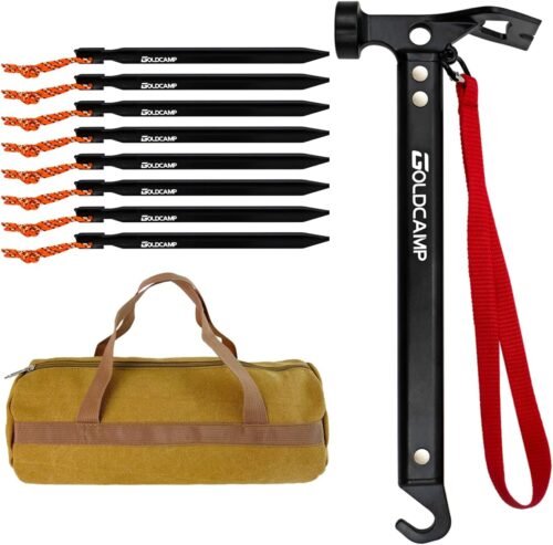 Paquete de 8 estacas y martillo para tienda de campaña con b