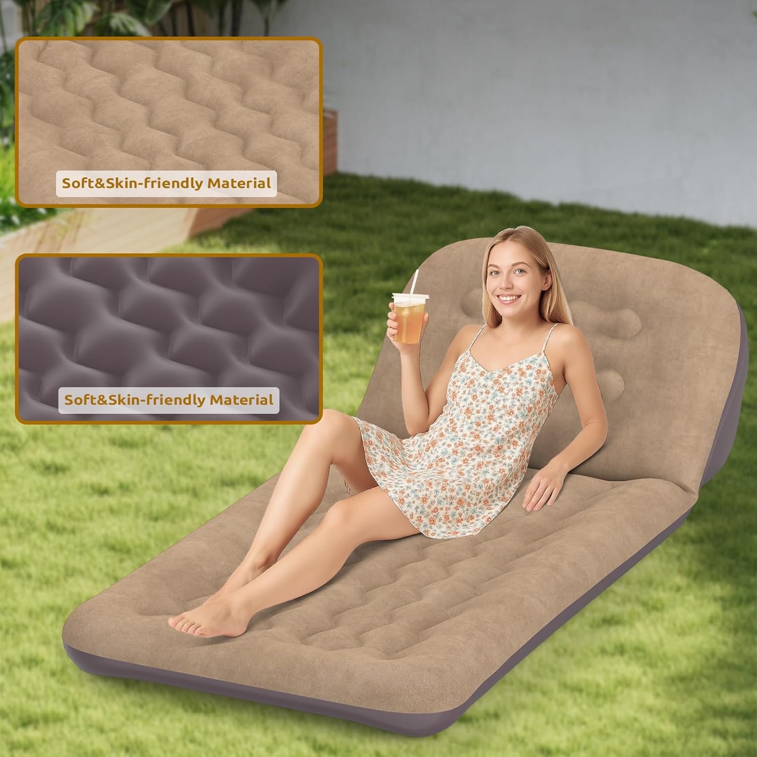 Colchón inflable de aire individual para acampar con respald - Imagen 3