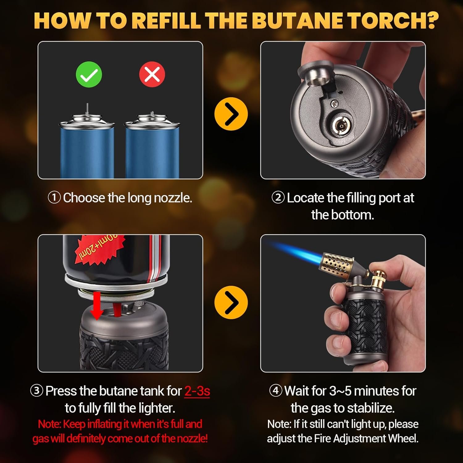 Encendedor de butano, encendedor de antorcha recargable ajus - Imagen 6