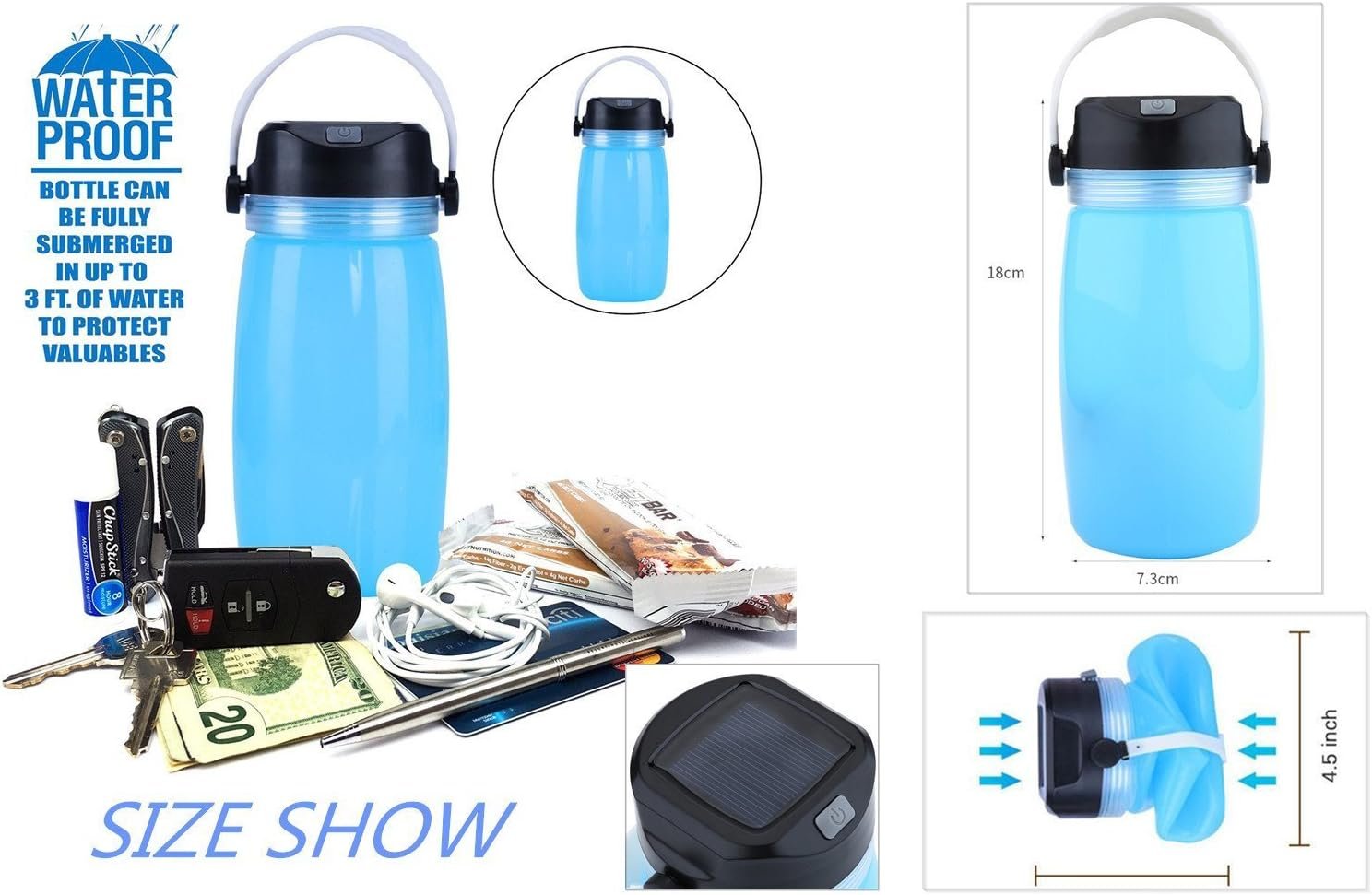 Botella de linterna solar, luces solares LED, plegable, de s - Imagen 3