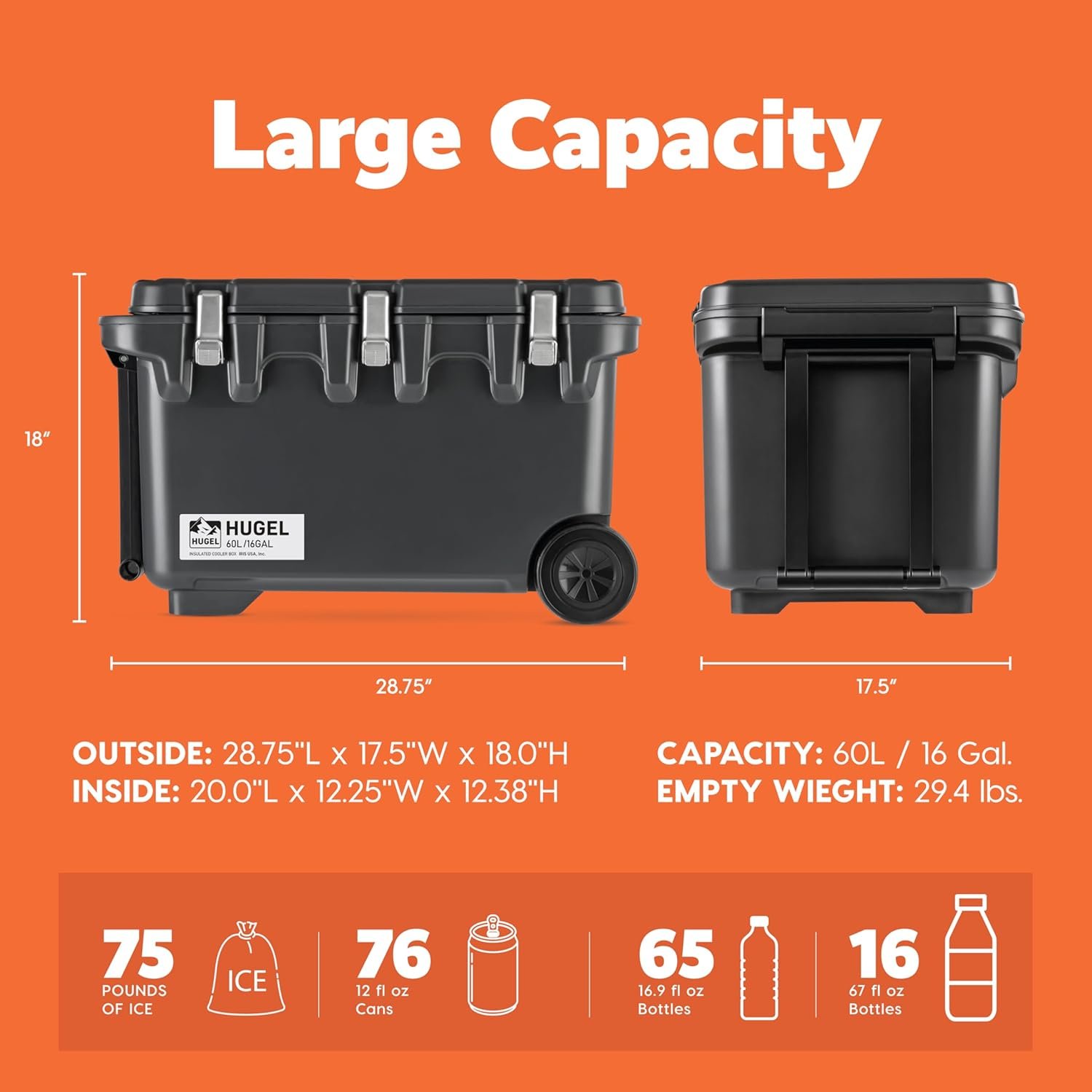 IRIS USA Hugel - Hielera con ruedas de 64 cuartos de galón, - Imagen 3